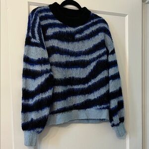 Anthropologie Shaggy Blue and Black Striped Sweater